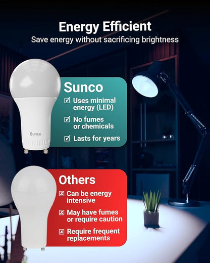 Sunco 16 Pack GU24 LED Bulb A19, 2 Prong Light Bulbs, 800 LM, 9W (60W Equivalent), 4000K Cool White, Dimmable, Twist & Lock GU24 Pin Base, CRI91, Instant On UL.