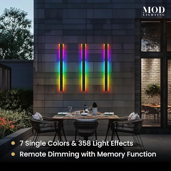 𝗠𝗢𝗗 𝗟𝗜𝗚𝗛𝗧𝗜𝗡𝗚 Haylen RGB | Waterproof Outdoor Wall Lights, Dimmable with Remote, 7 Colors and 358 Light Effects, Long Wall Sconce, Modern Linear Exterior Light Fixture, 1-Pack (RGB | 31")