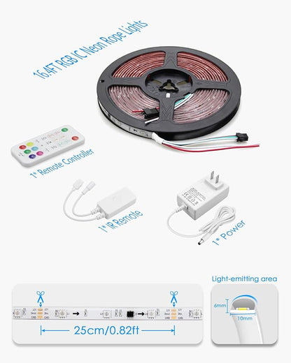 16.4FT RGB IC LED Strip Lights for Bedroom 12V Addressable Smart LED Light Strip Color Chasing Waterproof LED Light with Segmented APP Control Music Sync Strong Adhesive for Gaming Living Room