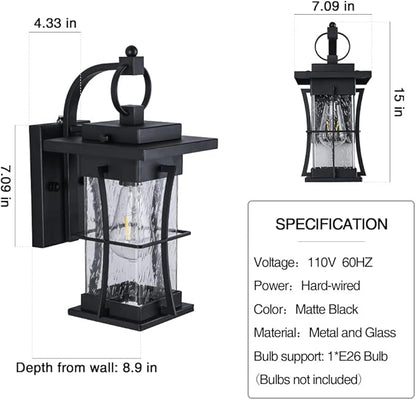 Outdoor Lighting Fixtures Wall Mount, 1-Light 15''H Dusk to Dawn Exterior Light for House Outdoor Wall Lantern with Clear Glass for Front Porch Patio Garage (15'' H with Photocell, 1 PC)