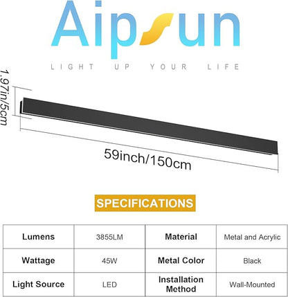 Aipsun Outdoor Lights 2 Pack,Modern Outdoor Wall Light 59inch Long Strip LED Wall Sconce IP65 Anti Rust Warm Light Fixture 3000K Exterior Wall Mount Lights for Entrance, Hallway, Garage, Porch