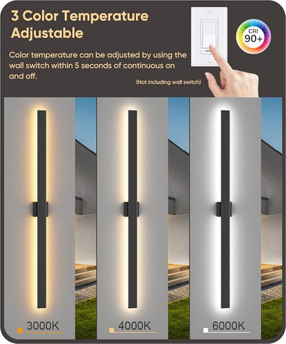 Aipsun Black Outdoor Wall Sconce 3000K 4000K 6000K, 56.3in Modern Exterior Light 1 Pack, Long LED Linear Wall Light Outside Lighting for Entrance, Hallway, Garage, Porch(3CCT)