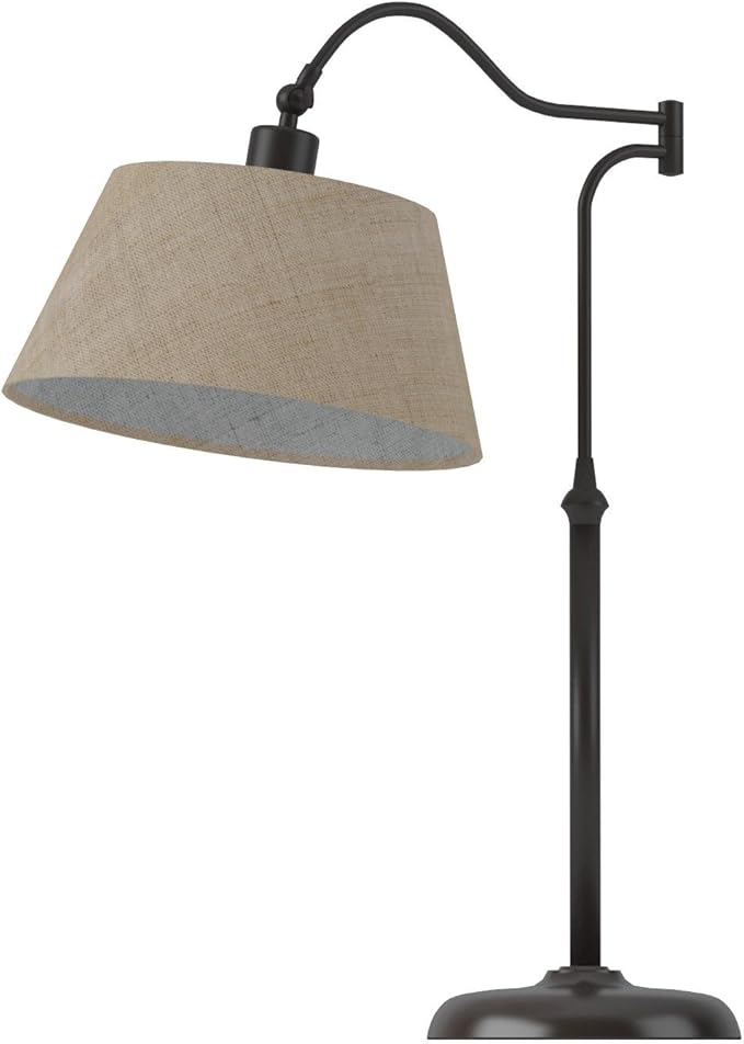 Adesso Rodeo Table Lamp with 180 Degree Adjustable Arm and Shade, Antique Bronze and Burlap, 27” Height, Versatile Bedside Table or Desk Lamp