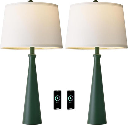 Oneach 25.75" Green Table Lamp Set of 2, Bedside Lamps with USB Ports, Modern Nightstand Lamps Set for Living Room Bedroom House Bedside Home Office Family