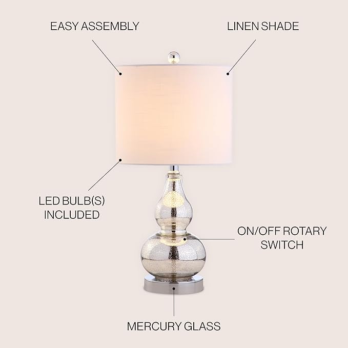 JONATHAN Y JYL1028C Anya 20.5" Mini Glass LED Table Lamp, Transitional, Glam, Midcentury, Modern, Elegant, Office & Living Room, Silver