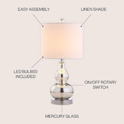 JONATHAN Y JYL1028C Anya 20.5" Mini Glass LED Table Lamp, Transitional, Glam, Midcentury, Modern, Elegant, Office & Living Room, Silver
