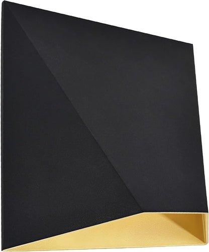 LUXRITE Outdoor LED Black and Gold Wall Sconce, 12W Modern Exterior Wall Light, 3CCT 3000K 4000K 5000K, 8 Inch, Aluminum, IP65 Waterproof, ETL Listed, Porch Lights for Entryway, Patio, Garage, House