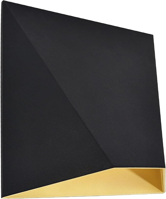 LUXRITE Outdoor LED Black and Gold Wall Sconce, 12W Modern Exterior Wall Light, 3CCT 3000K 4000K 5000K, 8 Inch, Aluminum, IP65 Waterproof, ETL Listed, Porch Lights for Entryway, Patio, Garage, House