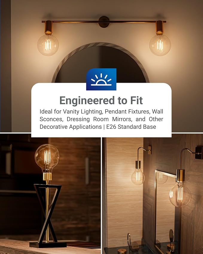 Sunco 10 Pack G25 Globe Light Bulbs LED Edison Vanity Light Bulbs, CRI90 2700K Soft White, Dimmable, 5W=60W, Clear Vintage Filament Globe, 500 Lumens, E26 Base Indoor Outdoor Clear UL
