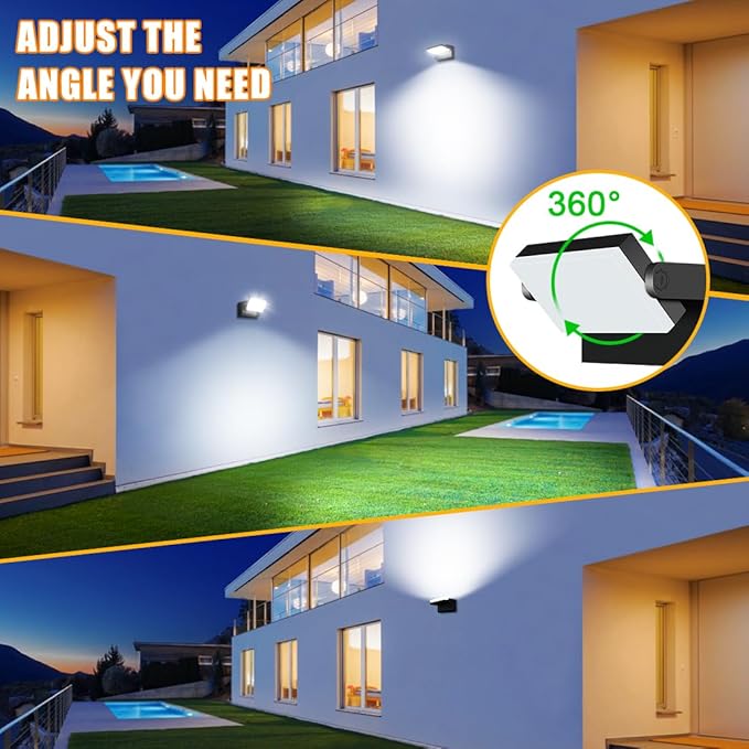 Juyace 60W LED Flood Lights Outdoor Wall Pack Light No photocell Lighting Fixtures for House 360° Rotational 6000lm 5000K IP65 Waterproof Modern Security Floodlights for Above Garagee