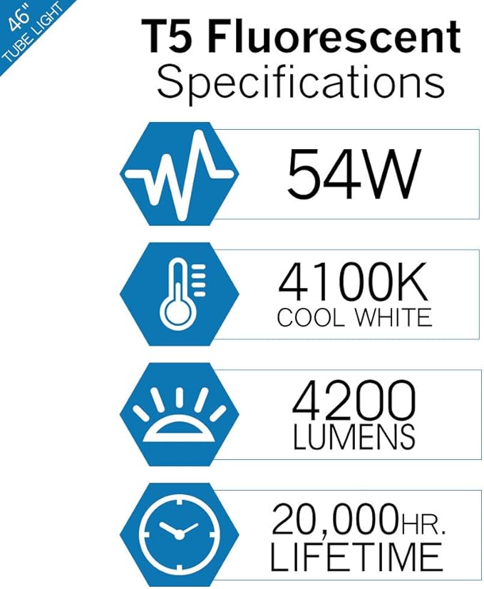 LUXRITE F54T5/841/HO 54W 46 Inch T5 Fluorescent Tube Light Bulb, 4100K Cool White, 4200 Lumens, G5 Mini Bi-Pin Base, LR20770, 12-Pack