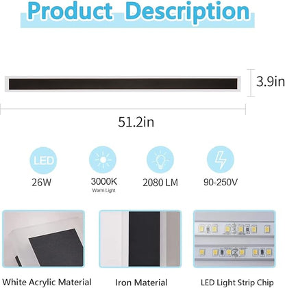 Modern Outdoor Lights,Led 26W Porch Sconce 3000-6000K 51.2in Frosted White Acrylic Exterior Light Fixture Watetproof Suitable for Patio,Garage Entry House