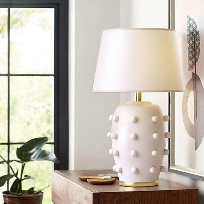 Modern Ceramic Linden Table Lamp - 26" White Ball Farmhouse Design, Classic Table Lamp Pottery Tapered Drum Shade for Living Room, Bedroom, Office, and Home （White）