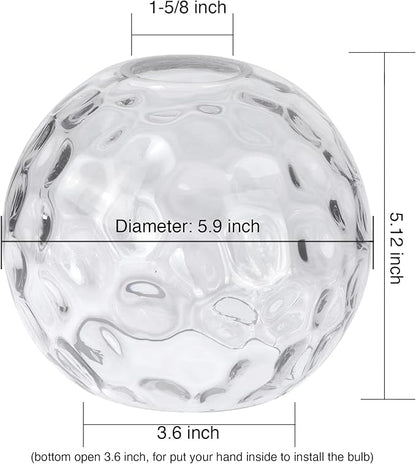 Glass Lamp Shade Replacement Globe & Cover for Lighting Fixture, 5.9" Diameter, 1-5/8 inch Fitter, 2 Pack Clear Hammered Vanity Globe Lamp Shade