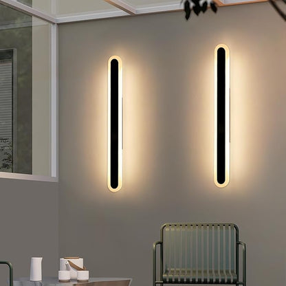 2 Pack 31.4inch Modern Outdoor LED Wall Sconce, 3000K Warm White, Black Oval Exterior Wall Light Fixture, 31W, IP65 Waterproof Long Strip Led Lighting for Porch, Patio, Garage, Yard