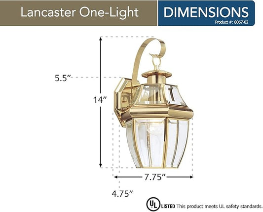 Generation Lighting 8067-02 Lancaster Traditional One - Light Outdoor Wall Lantern Outside Fixture, Polished Brass Finish