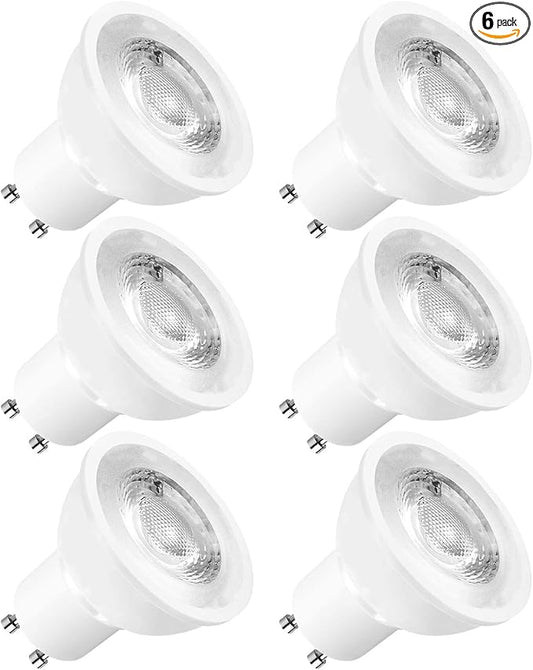 LUXRITE MR16 GU10 LED Bulbs Dimmable, 50W Halogen Equivalent, 5000K Bright White, 500 Lumens, 120V Spotlight LED Bulb GU10, Enclosed Fixture Rated, Perfect for Landscape or Home Lighting (6 Pack)