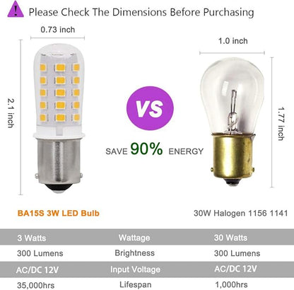 12V BA15S LED Bulb S8 SC 3W 300Lm 2700K Warm White,Bayonet Single Contact Base 1156 1141 P21W,AC/DC 12volt Landscape RV Camper Marine Boat Trailer Lighting-4 Pack