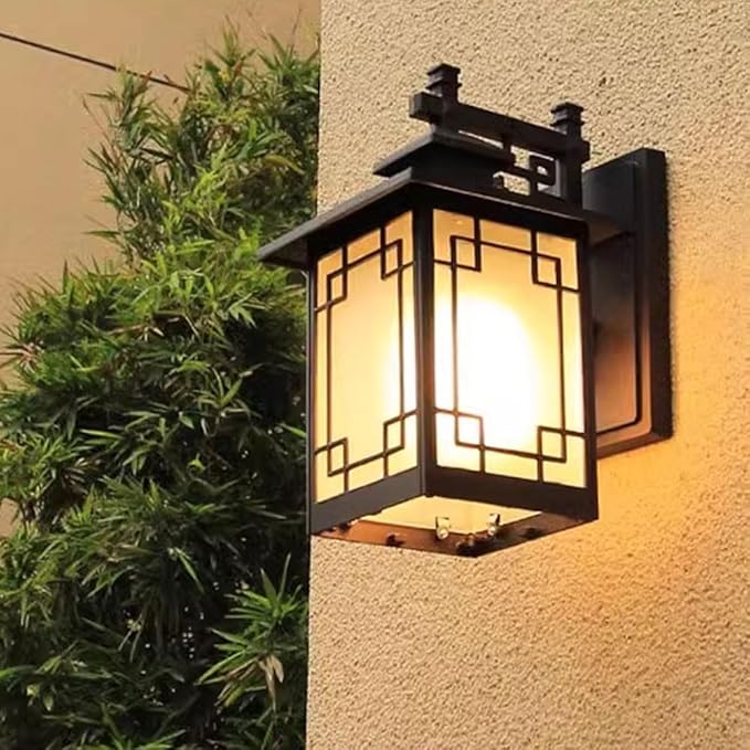 Japanese Style Black Square Simple Wall Lantern Frosted Glass lampshade Outdoor Wall Light IP65 Waterproof and dustproof Wall Lamp for Courtyard Front Doors Sconce Light