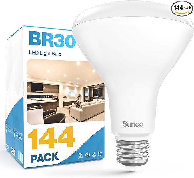 Sunco 144 Pack BR30 Light Bulb LED Recessed Can Light Bulbs, Indoor Flood Lights 850 LM, 11W (65W Equivalent), 3000K Soft White, Dimmable, E26 Base, for Home, Kitchen, Bedroom UL