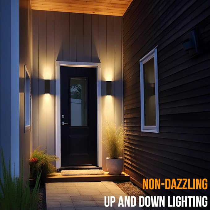 Modern Up Down Wall Lights Outdoor with Dusk to Dawn Photocell Sensor, LED Outdoor Wall Lighting, Waterproof Bronze Porch Lantern, 13" Square Wall Sconce for House Garden Entrance