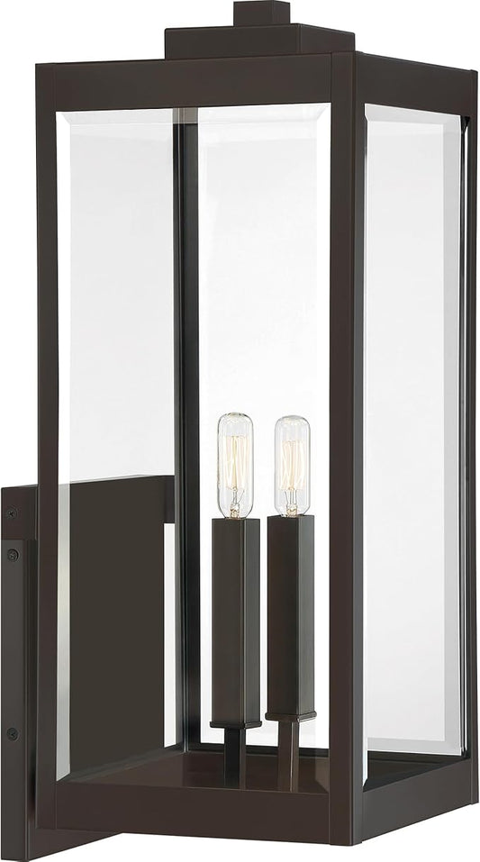 Quoizel Westover Modern Wall Sconce, 22.75 Inch Western Bronze 2-Light Outdoor Light Fixture, Clear Beveled Glass Wall Lantern, 60 W, Industrial Design Wall Light for Porch, Patio, Gazebo or Yard