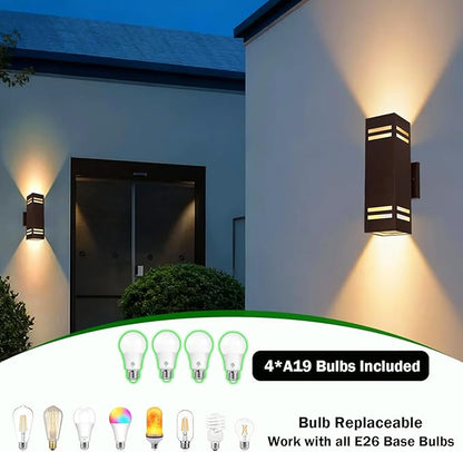 Dusk to Dawn Outdoor Wall Light, Brown Exterior Up Down Lights Outdoor Light Fixture, Porch Lights Wall Mount 2 Pack, IP65 Aluminum Modern Outside Lights for House Front Door, Porch