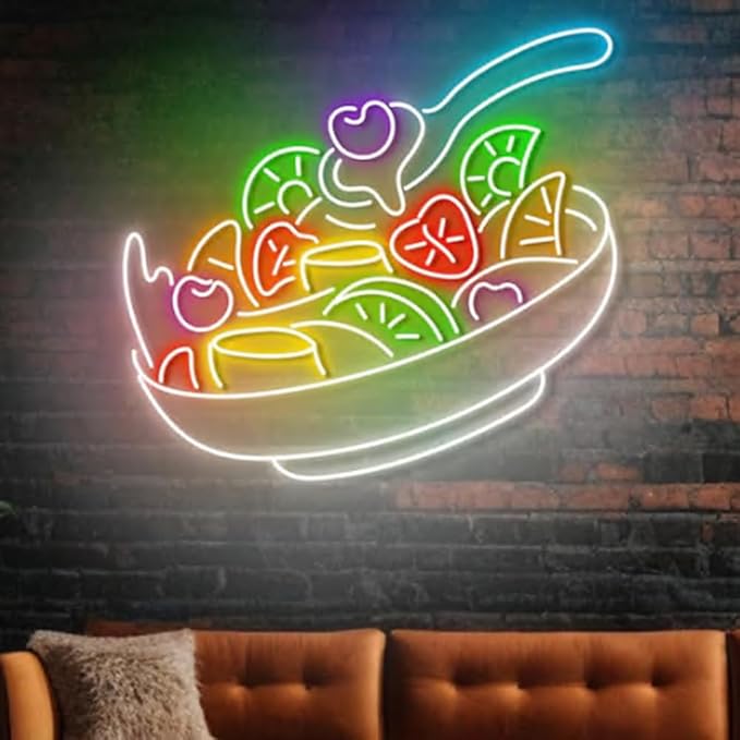 Healthy Fruit Salad Neon Sign, Vegetable Salad Led Neon Sign, Restaurant & Kitchen Decor, Fresh Salad Bar Sign Size:20inch