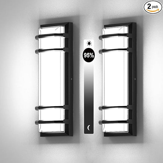 Sytmhoe 2Packs Outdoor LED Wall Lights,16in 10-100% Dimming Modern Porch & Patio Lights Wall Sconce,Black Square Exterior Wall Light Fixture,Suitable for Living Room,Garage,Bathroom(Cool White 6000K)