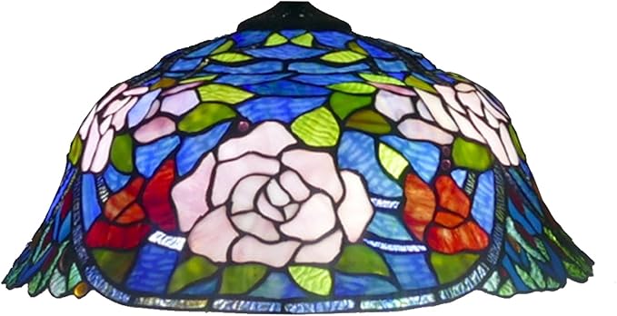 18-Inch Large Tiffany Lamp Shade Replacement, Only Vintage Stained Glass Rose Peacock Hat Lampshades fit for Table Lamps Floor Lamps Desk Bedside Reading Lighting,Rose