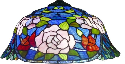 18-Inch Large Tiffany Lamp Shade Replacement, Only Vintage Stained Glass Rose Peacock Hat Lampshades fit for Table Lamps Floor Lamps Desk Bedside Reading Lighting,Rose