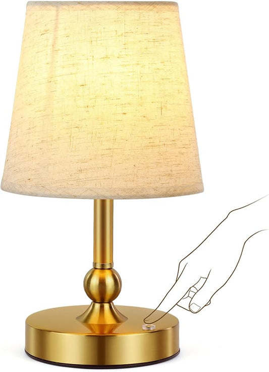 Cordless LED Table Lamp with Dimmer - 5200mAh Rechargeable Battery Operated Lamp Included 2700K Bulb, Gold Portable Stepless Touch Night Light for Bedroom Patio Home (Beige Fabric Shade)