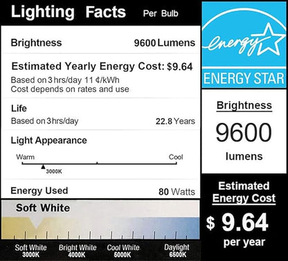 DragonLight 80W Commercial Grade Corn LED Light Bulb(600 Watt Equivalent) E26/E39 Large Mogul Base LED Lamp 3000K Warm White 9,600LM