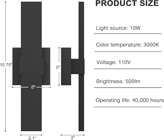 LamQee 15.8 in Aluminum Long Outdoor Wall Lights, 3000K 500LM LED Waterproof IP65, Modern Exterior Lighting Fixture Linear Outdoor Sconce Wall Mount Outside Lighting for House Porch Patio Garage Door
