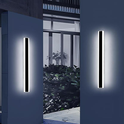 2 Pack Modern Outdoor Wall Sconce, 31.4inch LED Outside Wall Light Fixture, IP65 Waterproof, 6000K Cold White, Black Minimalist Exterior Lighting Patio Lamps for House, Porch, Garage