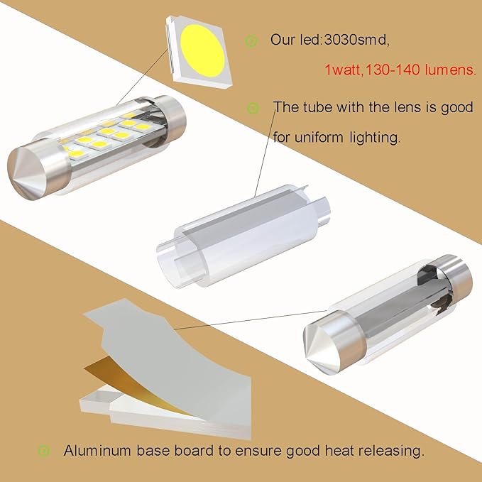 578 Festoon LED Bulb Extremely Super Bright 6000K White,211-2 LED Bulbs,212-2 LED Map Bulb 43mm 44mm DC 12V for Automotive Interior Reading Trunk Lights (Pack 12)