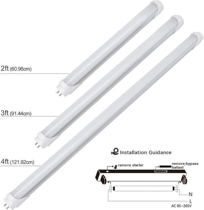 LightingWill LED T8 Light Tube 2FT, Natural White 4000K, Dual-End Powered Ballast Bypass, 1000Lumens 10W (24W Fluorescent Equivalent), Frosted Cover, AC85-265V Lighting Tube Fixtures, 4 Pack