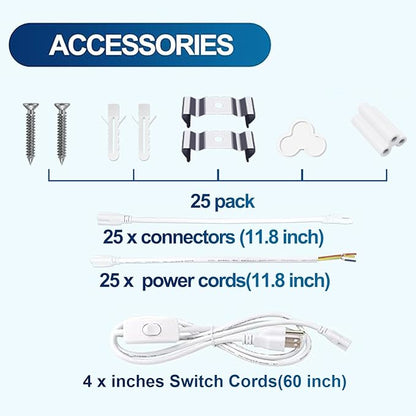 25 Pack LED Shop Lights,8FT 72W 7200LM 6500K,T8 Tube Light Daylight White,V Shape High Output,Clear Cover,8 Light Linkable,LED Garage Lights 8 Foot