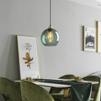 Gray Green Glass Pendant Lights Kitchen Island Lighting Globe Pendant Light Fixtures Modern Pendant Lighting for Kitchen Island Bedroom Living Dining Room Light Fixture(7.87in, 1-Pack)