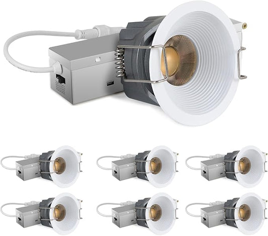 Adetu 2 Inch 5CCT White LED Recessed Ceiling Light with Junction Box, 2700K/3000K/4000K/5000K Selectable, CRI90, 8W COB, 780LM, Dimmable Canless IP65 Waterproof Downlight-ETL&FCC (White, 6 Pack)