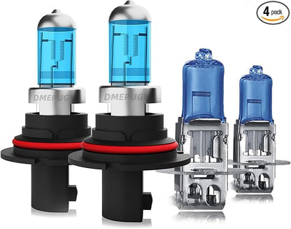 Light Bulbs Compatible with Maxima 1986-1992 & 1995-1999,9004 High/Low Beams + h3 halogen Fog Lights Bulbs, Pack of 4