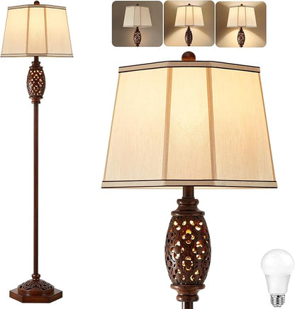 Luvkczc Vintage Floor Lamp - Brown Carved Resin with Hollow Light Design, Rustic Standing Lamp for Living Room, Bedroom, Study(Bulb Included)