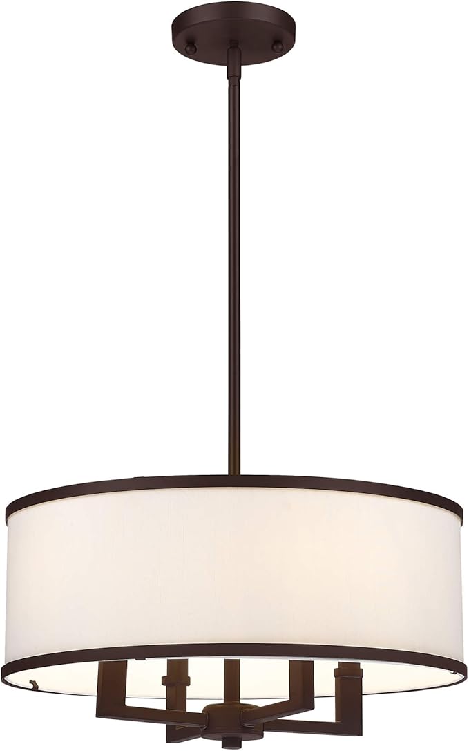 Livex Lighting Fabric Shade 62615-07 Transitional Four Light Pendant from Park Ridge Collection in Bronze/Dark Finish