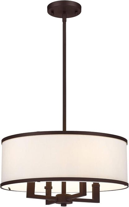 Livex Lighting Fabric Shade 62615-07 Transitional Four Light Pendant from Park Ridge Collection in Bronze/Dark Finish