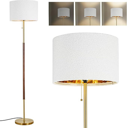 Wood Floor Lamp for Living Room Gold Traditional Farmhouse Floor Lamps Mid-Century Pole Lamp with Linen Lamp Shade, Standing Tall Floor Lamps for Bedrooms and Office (Gold)