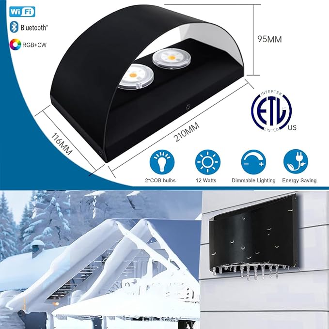 Smart RGB and Double White Outdoor Wall Sconces, WiFi Modern Wall Lights with App & Voice Control, Music Sync, IP65 Waterproof Up Down Lights for Indoor or Outdoor Porch Patio Garage