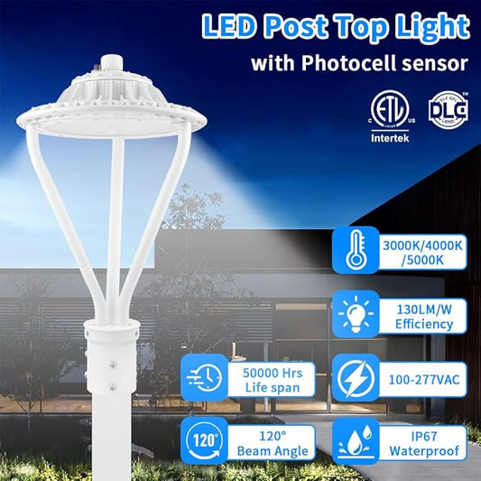 LED Post Top Light 75/100/150W Adjustable 19500 LM 3000/4000/5000K LED Circular Area Light Outdoor Pole Lights with Photocell, IP67 Parking Lot Lights Fixture Commercial Lighting, 100-277V