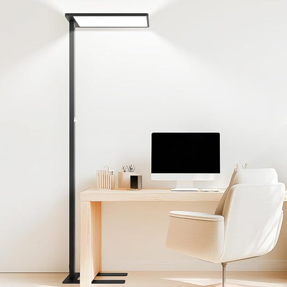 120W LED Floor Lamp, 76.8" Tall Reading Light, 10000LM Knob Dimming Standing Lamp, Full Spectrum Eye Care Reading Lamp, 4000K Natural Daylight for Study Room, Office, Living Room, Bedroom (Black)