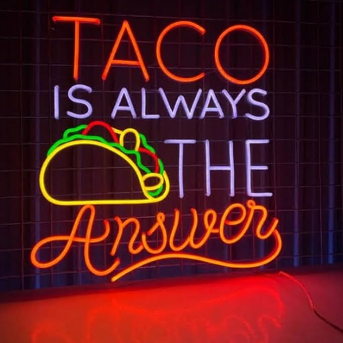 Taco Is Always The Answer Neon Sign, 23inches Tacos Led Light Sign, Mexico Tacos Neon Light Wall Art, Mexican Restaurant Wall Decor