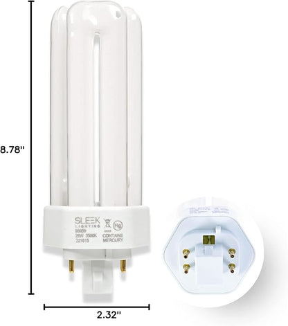 SLEEKLIGHTING 26 Watt T4 Tri Tube CFL 4 Pin GX24Q-3 Base Light Bulb 3500K 1600lm - Compact Fluorescent -Neutral White Light 4pack